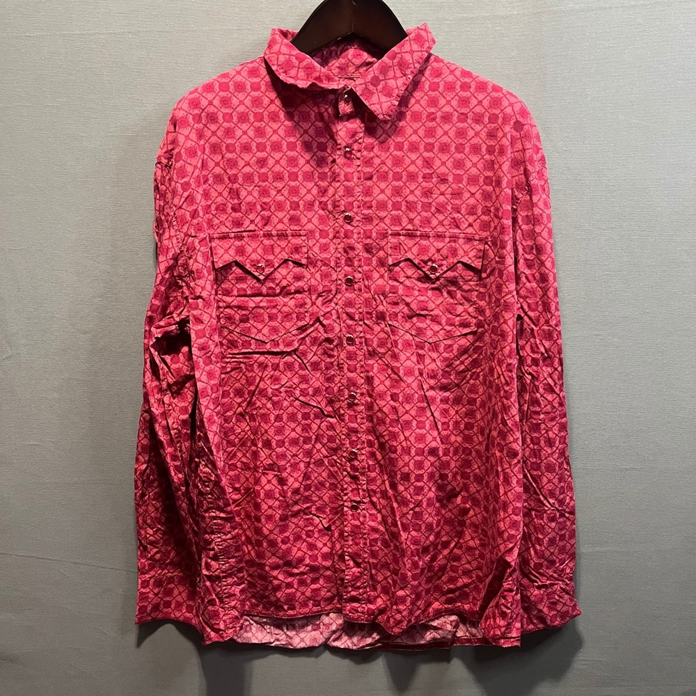 Cinch Mens XXL Red Pink Geometric Medallion Pearl Snap Western Shirt Long Sleeve